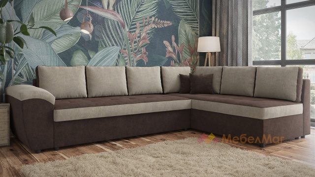 Ъглов диван Анкона с посока кафяв с бежово - МебелМаг Ъглов диван Анкона с посока кафяв с бежово