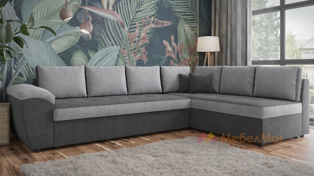 Ъглов диван Анкона с посока тъмно сив със силвър - МебелМаг Ъглов диван Анкона с посока тъмно сив със силвър