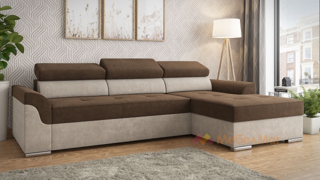 Ъглов диван Болеро с посока кафяв с бежово - МебелМаг Ъглов диван Болеро с посока кафяв с бежово