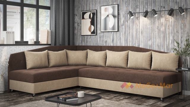 Ъглов диван Елеганс Лукс универсален ъгъл кафяв с бежово