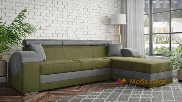 Ъглов диван Калипсо с посока зелен със сиво