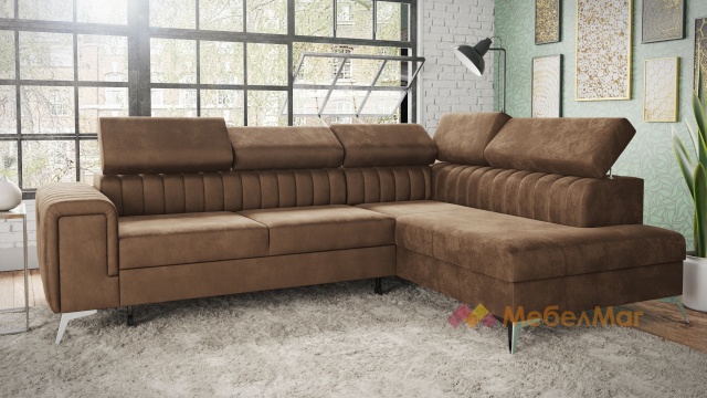 Ъглов диван Монблан с посока кафяв - МебелМаг Ъглов диван Монблан с посока кафяв