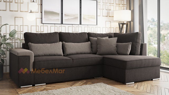 Ъглов диван Валета S с посока кафяв със светло кафяво - МебелМаг Ъглов диван Валета S с посока кафяв със светло кафяво