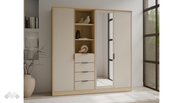 Гардероб Фортелия четирикрилни пясък с дъб пучини