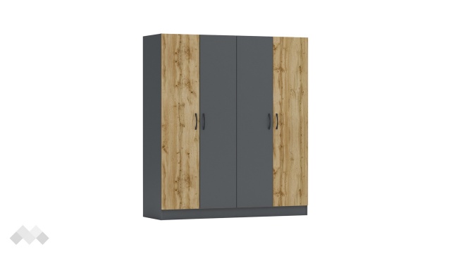 Гардероб Галати четирикрилни дъб вотан светъл с антрацит