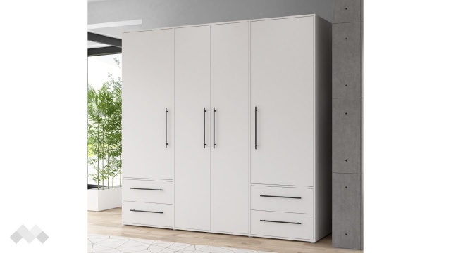 Гардероб Мокарис четирикрилни бял - МебелМаг Гардероб Мокарис четирикрилни бял