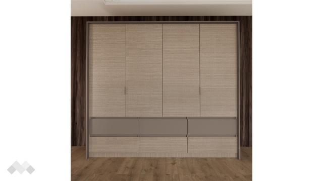 Гардероб Захир четирикрилни мока с лате - МебелМаг Гардероб Захир четирикрилни мока с лате