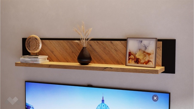 Етажерка Никодис с открити рафтове дъб натурал с черен мат и житен дъб - МебелМаг Етажерка Никодис с открити рафтове дъб натурал с черен мат и житен дъб