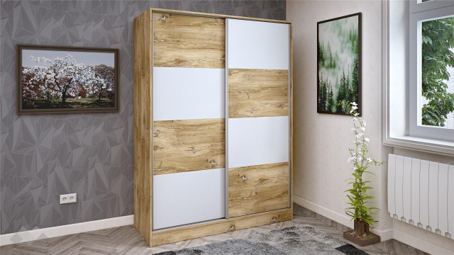 Гардероб Селтик с плъзгащи врати келтски дъб със светло сиво - МебелМаг Гардероб Селтик с плъзгащи врати келтски дъб със светло сиво