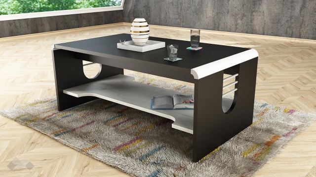 Холна маса Ира черно шагре с дъб крафт бял - МебелМаг Холна маса Ира черно шагре с дъб крафт бял