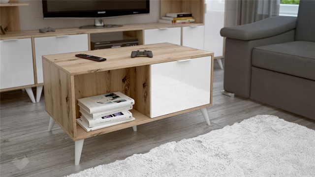 Холна маса Кристал дъб артисан с бяло гланц - МебелМаг Холна маса Кристал дъб артисан с бяло гланц