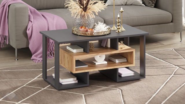 Холна маса Малахит златен дъб с антрацит - МебелМаг Холна маса Малахит златен дъб с антрацит