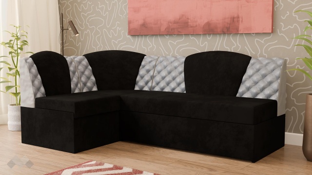 Кухненски ъгъл Кадилак универсален ъгъл черен със сребристо - МебелМаг Кухненски ъгъл Кадилак универсален ъгъл черен със сребристо