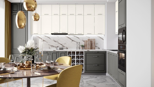 Кухня Зева прави цимент мат с крийм гланц и бяло гладко