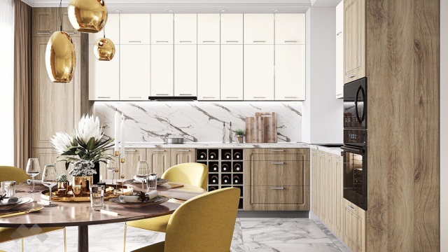 Кухня Марао крийм гланц със сонома и сонома арвен