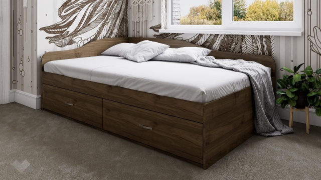Легло с чекмеджета 120/190 Марс орех адмирал - МебелМаг Легло с чекмеджета 120/190 Марс орех адмирал