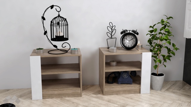 Нощни шкафчета Париж светла сонома с бяло гладко