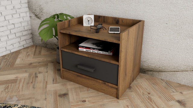 Нощен шкаф Димана дъб вотан с черно шагре