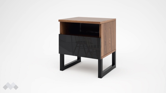 Нощен шкаф Лунар кастело коняк с черен гланц