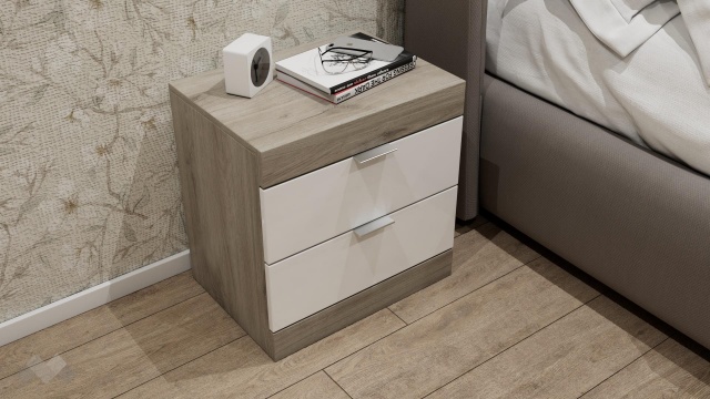 Нощен шкаф Пит сонома арвен с бял гланц