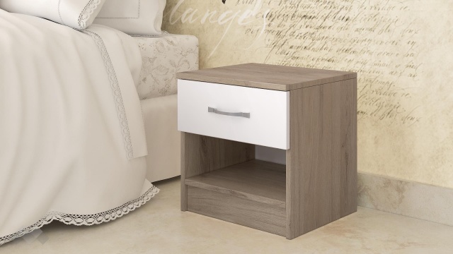 Нощен шкаф Кери сонома арвен с бял гланц