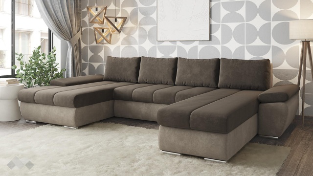 П-образен диван Савона с посока кафяв със светло кафяво