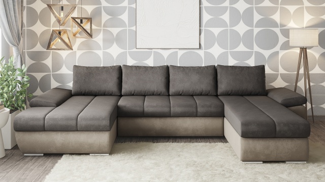 П-образен диван Савона с посока кафяв със светло кафяво