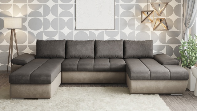 П-образен диван Савона с посока кафяв със светло кафяво