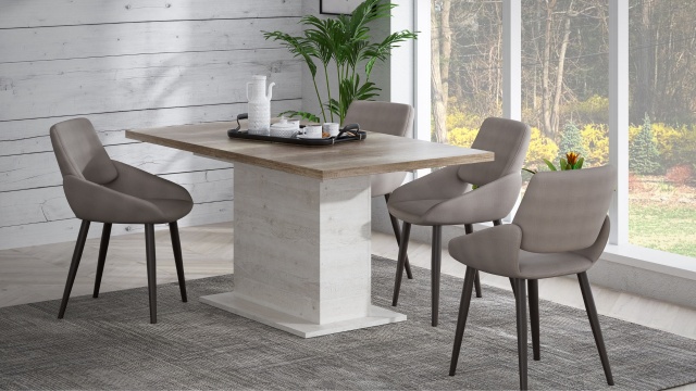 Трапезна маса Дурас разтегателни античен дъб с бял бор - МебелМаг Трапезна маса Дурас разтегателни античен дъб с бял бор