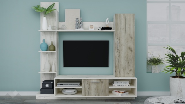 Секция Джеси с открити рафтове дъб крафт бял с дъб крафт сив