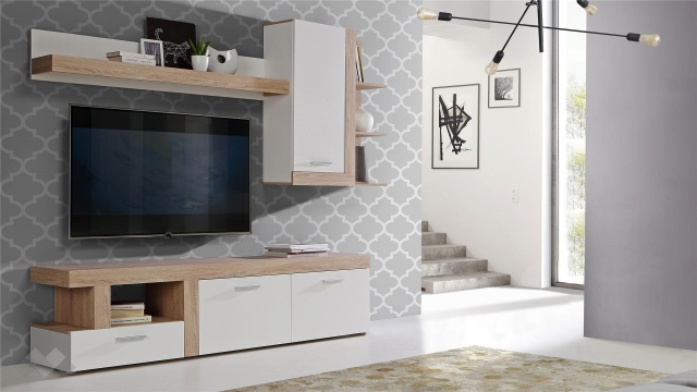 Секция Джуледа с открити рафтове дъб сонома с бяло - МебелМаг Секция Джуледа с открити рафтове дъб сонома с бяло