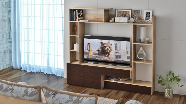 Секция Флоренция с открити рафтове дъб сонома с венге - МебелМаг Секция Флоренция с открити рафтове дъб сонома с венге