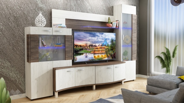 Секция Плей с LED осветление дъб крафт бял с винтидж