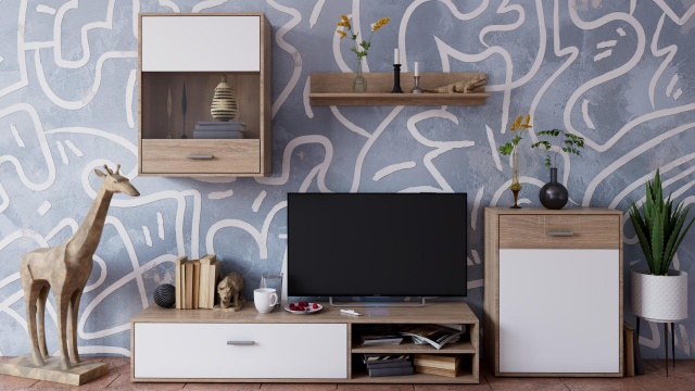 Секция Селена модулни дъб сонома с бяло - МебелМаг Секция Селена модулни дъб сонома с бяло