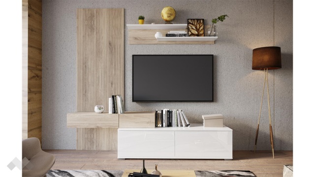 Секция Таласа с открити рафтове сонома арвен с бяло гланц