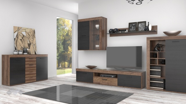 Секция Валентин модулни тъмен дъб с черен дъб - МебелМаг Секция Валентин модулни тъмен дъб с черен дъб