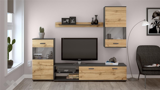 Секция Вега модулни светъл вотан с антрацит - МебелМаг Секция Вега модулни светъл вотан с антрацит