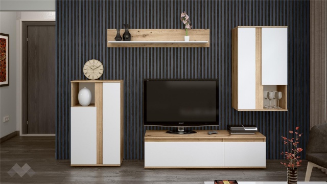 Секция Вера с открити рафтове артизан с бяло - МебелМаг Секция Вера с открити рафтове артизан с бяло