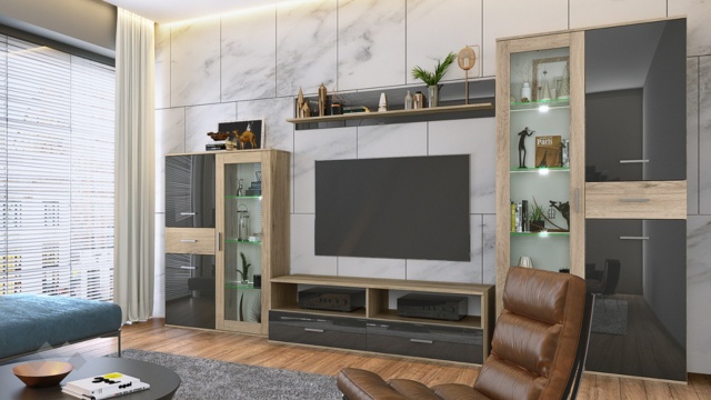 Секция Вижън модулни сонома арвен със сиво кобалт гланц