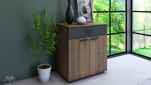 Скрин Дани дъб вотан с черно шагре - МебелМаг Скрин Дани дъб вотан с черно шагре