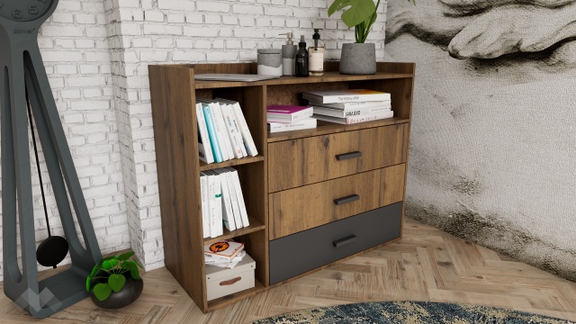 Скрин Димана дъб вотан с черно шагре - МебелМаг Скрин Димана дъб вотан с черно шагре