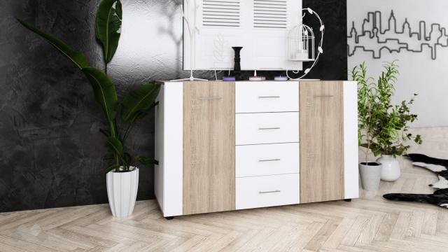 Скрин Париж светла сонома с бяло гладко - МебелМаг Скрин Париж светла сонома с бяло гладко