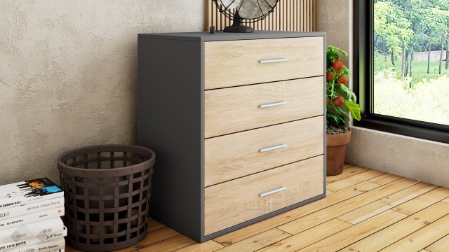 Скрин Жизел антрацит с дъб сонома - МебелМаг Скрин Жизел антрацит с дъб сонома