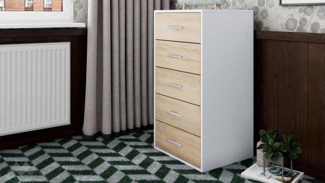 Скрин Жизел бяло гладко с дъб сонома - МебелМаг Скрин Жизел бяло гладко с дъб сонома