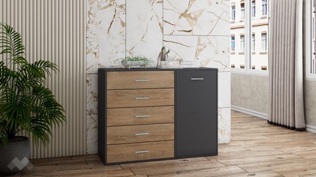 Скрин Жизел антрацит с дъб сонома - МебелМаг Скрин Жизел антрацит с дъб сонома