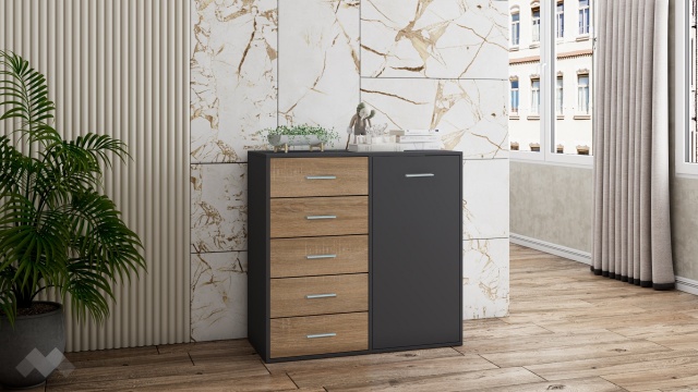 Скрин Жизел антрацит с дъб сонома - МебелМаг Скрин Жизел антрацит с дъб сонома