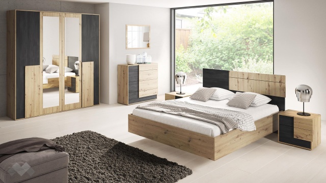 Спален комплект Бафра дъб артисан с тъмен норвежки бор