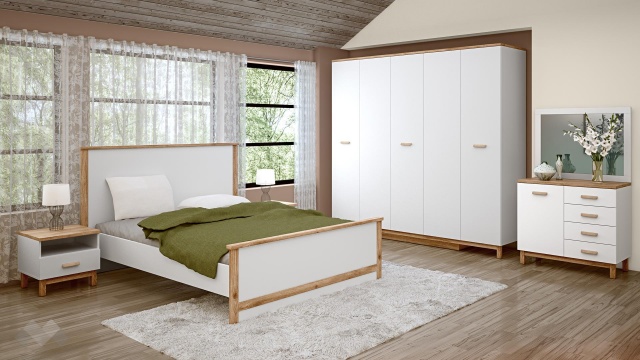 Спален комплект Линда бяло гладко с дъб кадис