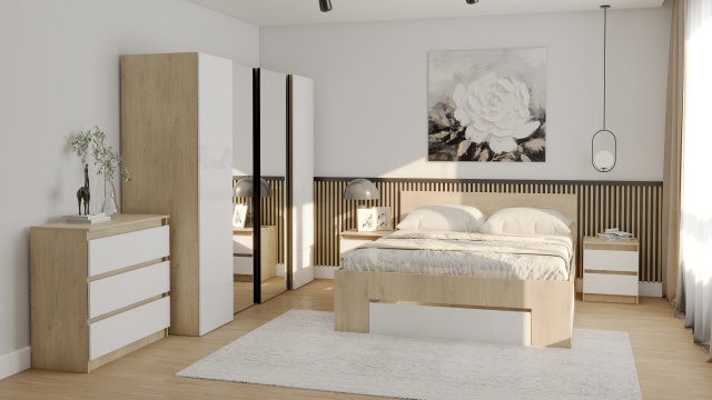 Спален комплект Лорис дъб кремона с бял гланц