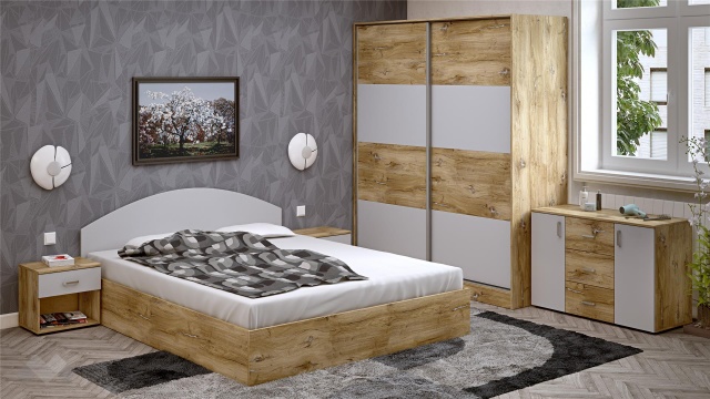 Спален комплект Селтик С1 келтски дъб със светло сиво - МебелМаг Спален комплект Селтик С1 келтски дъб със светло сиво